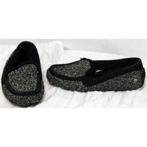 UGG Black Woman's House Slippers Size 7 Slip On Wool Lining Tweed Woven